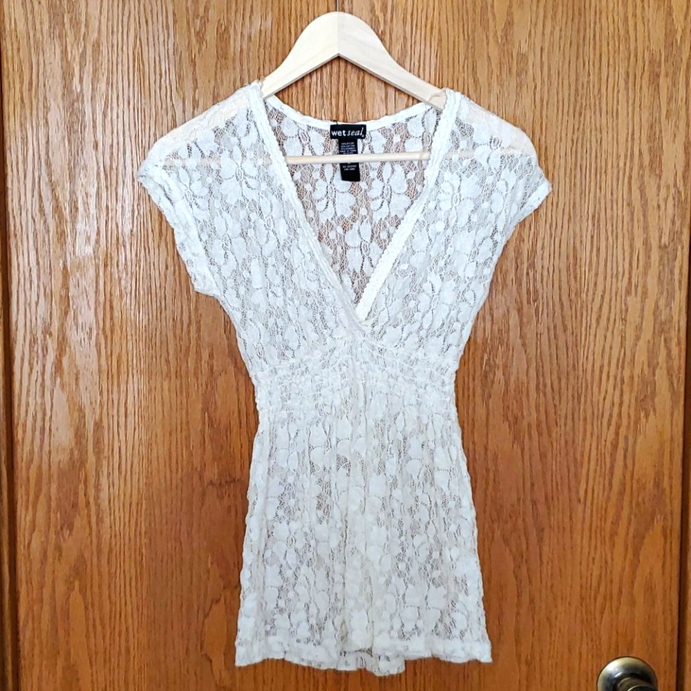 Off White See through Floral Top